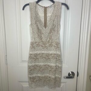 Elegant Lace Dress in Cream and Tan